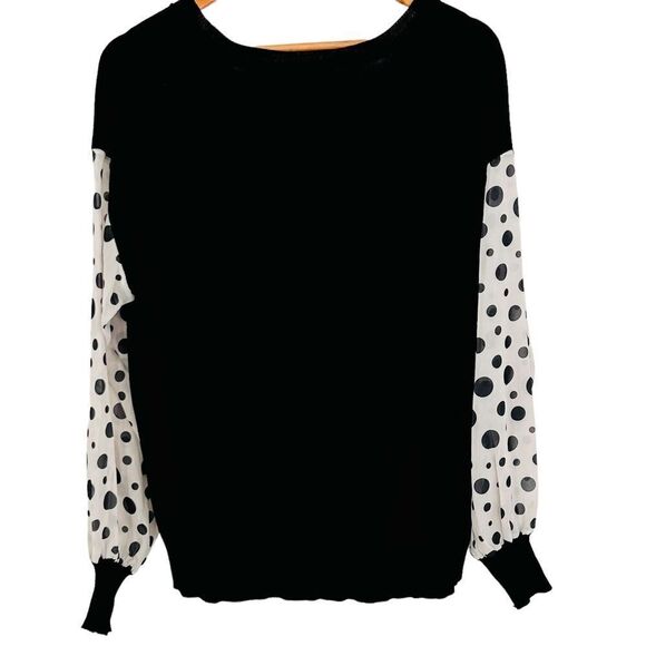OVLA black sweater with sheer black polka dot sleeves size medium - Picture 2 of 8